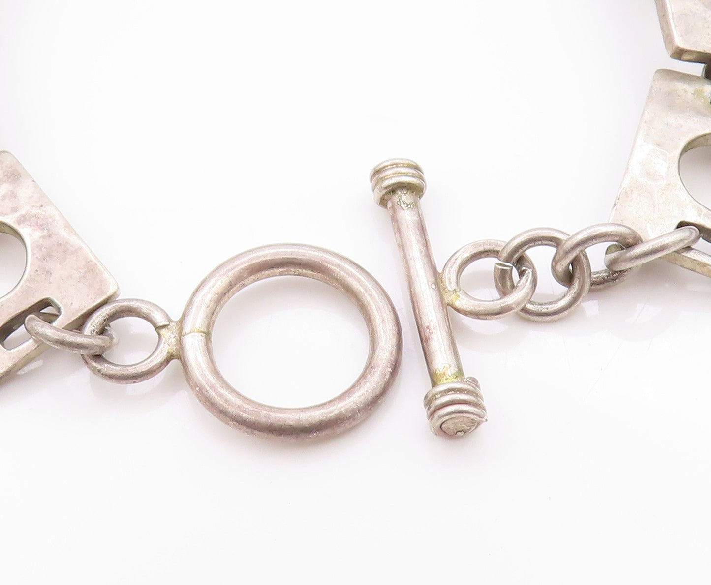 925 Sterling Silver Vintage Bracelet Square Open Work Metal Linked BT11271