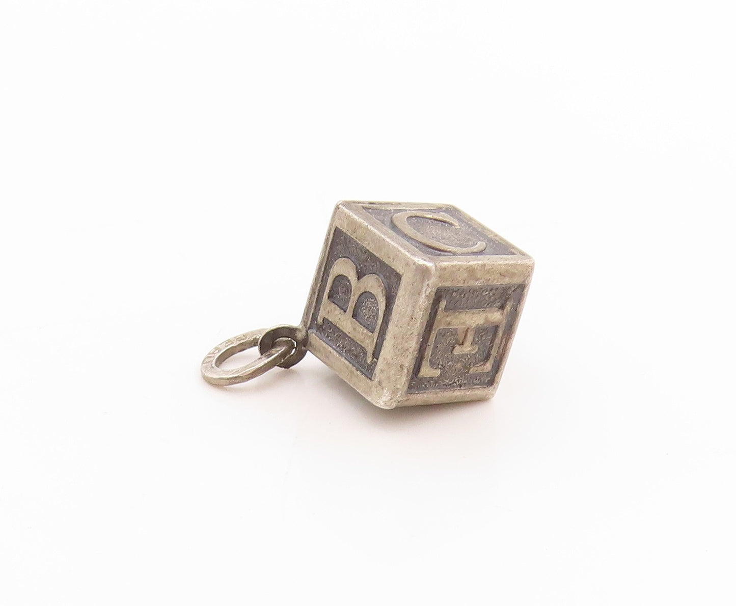 925 Sterling Silver Vintage Pendant BEAU Alphabet Letters Block Charm  PT25000