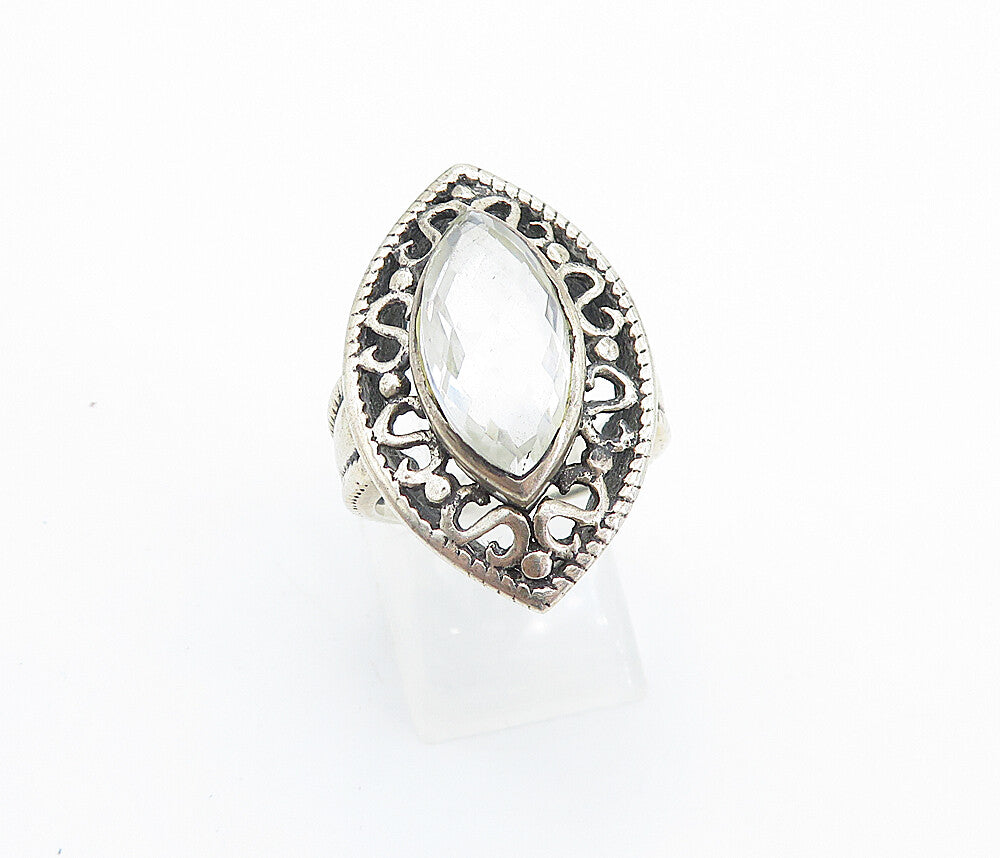 925 Sterling Silver  Vintage Marquise Cut Topaz Cocktail Ring Sz 7  RG7720