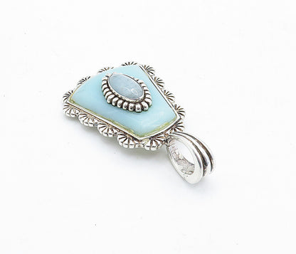 CAROLYN POLLACK 925 Silver  Vintage Gemstone Shiny Wavy Border Pendant PT4017