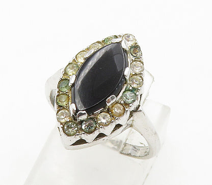 CLARK & COOMBS 925 Silver  Vintage Black Onyx & Topaz Band Ring Sz 6  RG16113