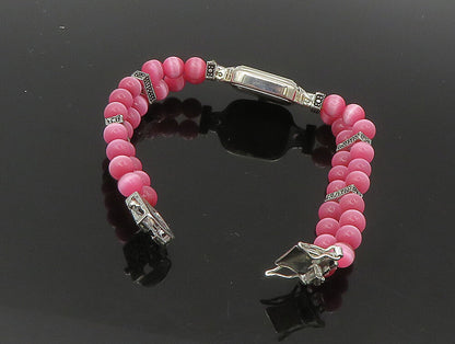 925 Sterling Silver  Beaded Cat's Eye & Marcasite Watch Bracelet  BT1022