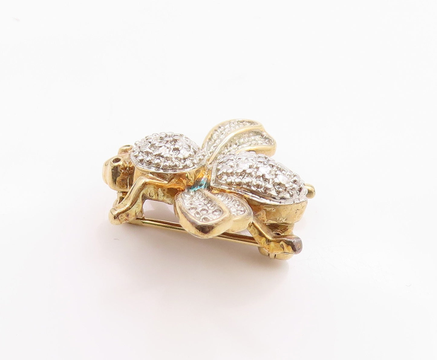 925 Sterling Silver Vintage Brooch Gold Plated CZ Honey Bee  BP11702