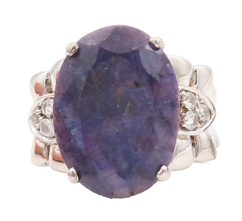 925 Sterling Silver Vintage Ring Carved Topaz & Oval Cut Sapphire  Sz 7  RG29844
