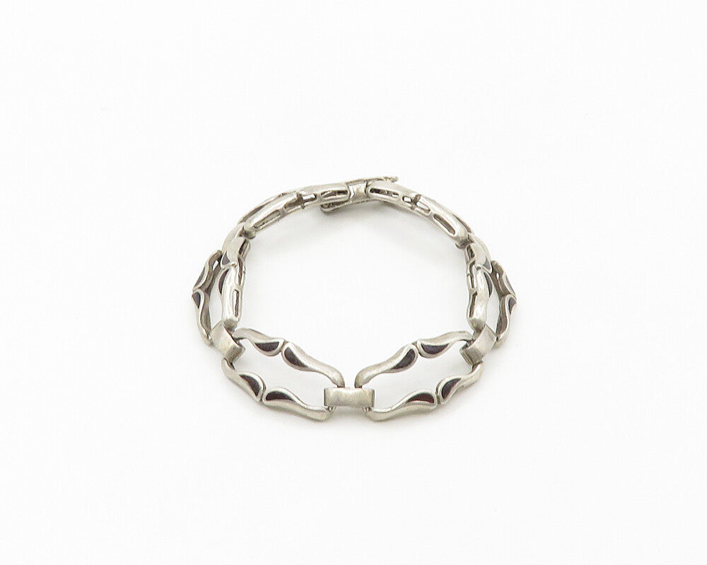 925 Sterling Silver  Vintage Shiny Smooth Cutout Bar Chain Bracelet  BT7163