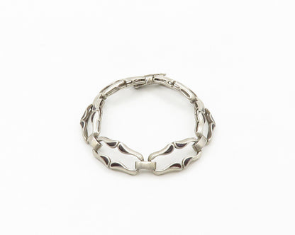 925 Sterling Silver  Vintage Shiny Smooth Cutout Bar Chain Bracelet  BT7163