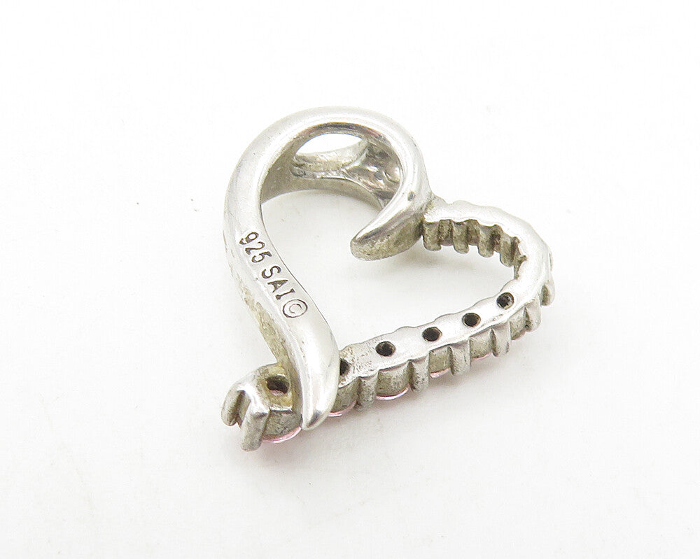 925 Sterling Silver  Vintage Petite Pink Topaz Open Love Heart Pendant  PT9419