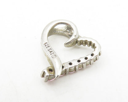 925 Sterling Silver  Vintage Petite Pink Topaz Open Love Heart Pendant  PT9419