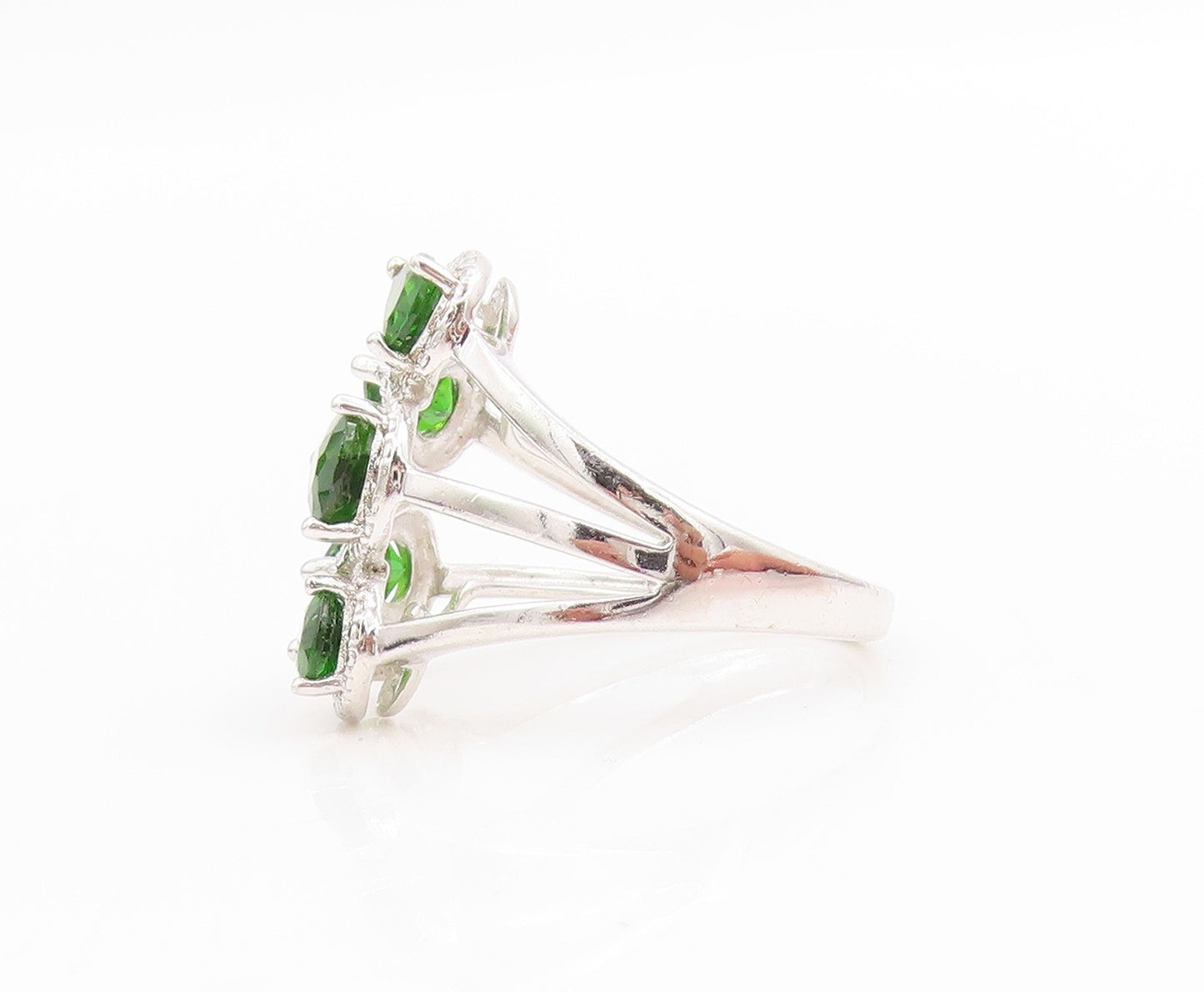 925 Sterling Silver Vintage Ring Pear Cut Green CZ Split Band  Sz 6  RG34032