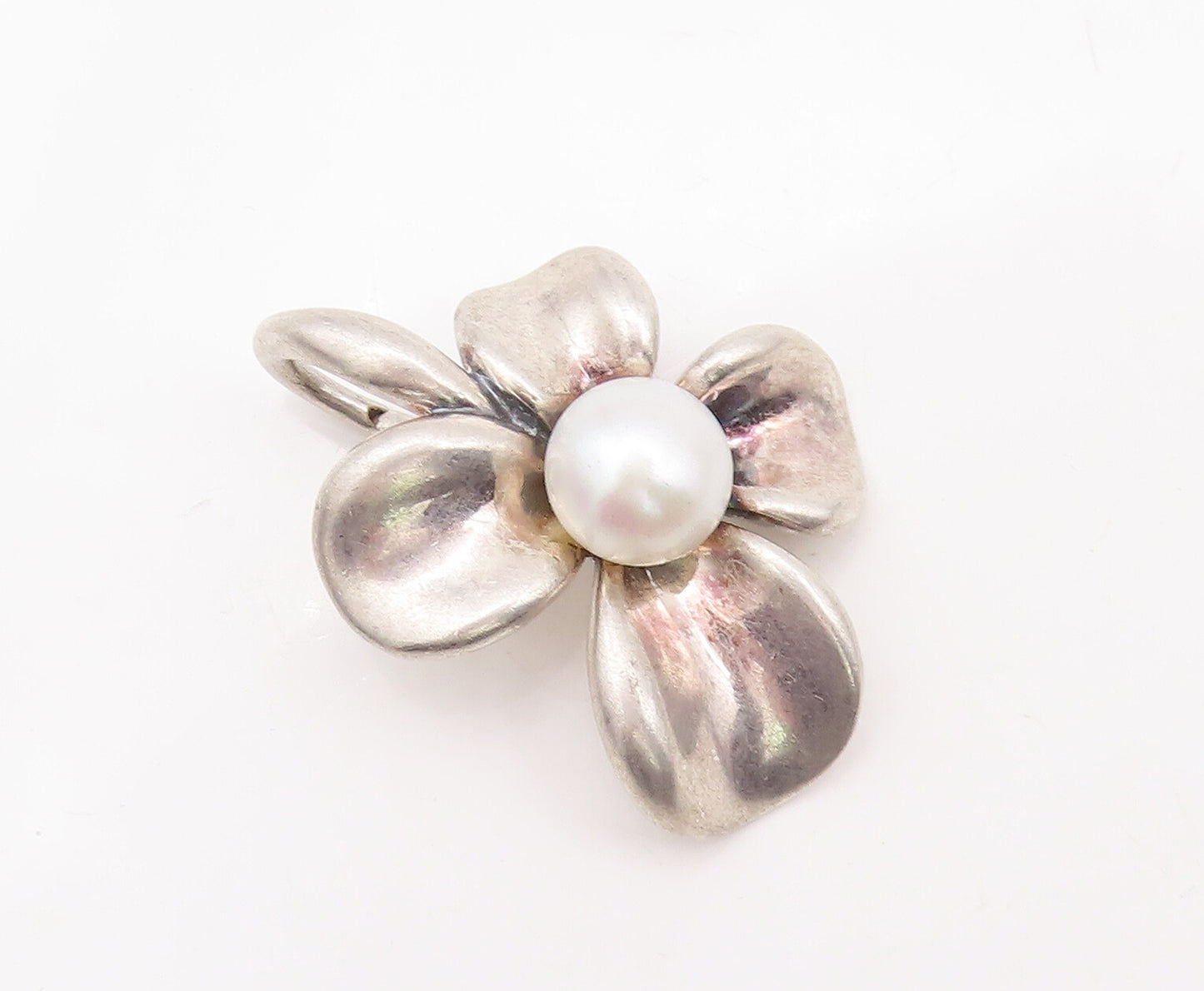 925 Sterling Silver Vintage Pendant ANN KING Carved Pearl Beaded Flower  PT23152
