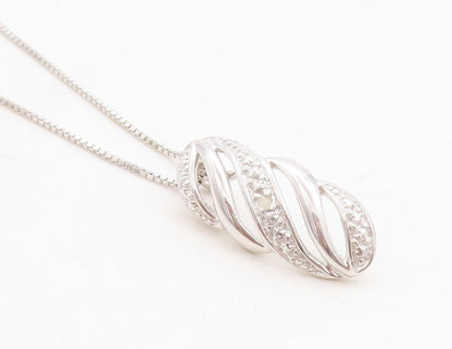 925 Sterling Silver  Shiny Genuine Diamond Swirl Thin Chain Necklace  NE2061