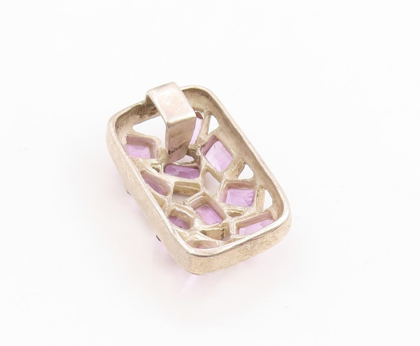 925 Sterling Silver Vintage Pendant Amethyst Geometric Cluster Charm  PT25365