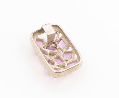 925 Sterling Silver Vintage Pendant Amethyst Geometric Cluster Charm  PT25365