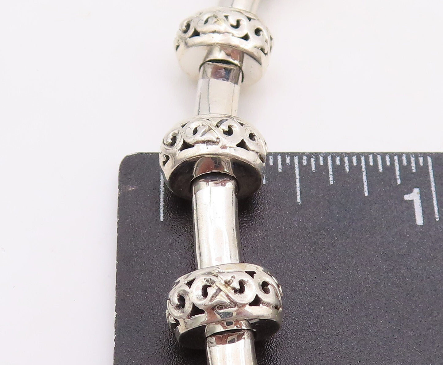 14K Gold 925 Sterling Silver Vintage Necklace KRYPELL Carved Beads  NE4368