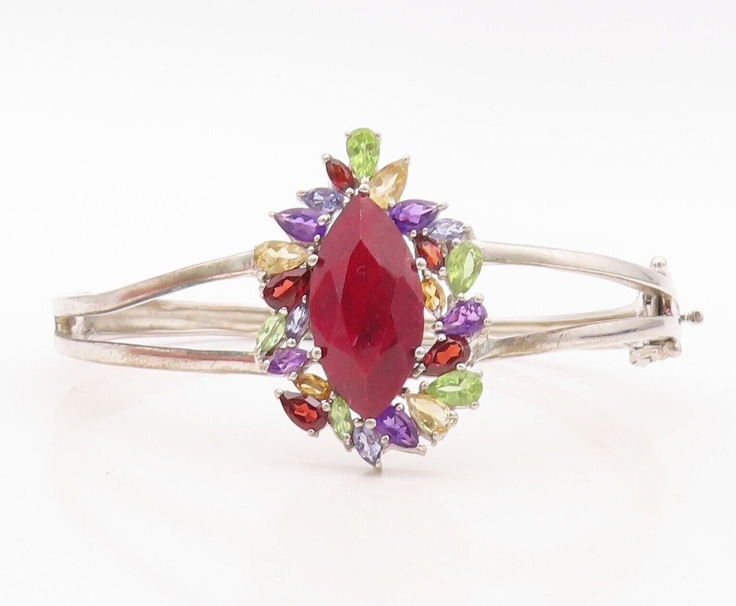 925 Sterling Silver Vintage Bracelet Marquise Cut Gemstone Halo Topaz  BT10734