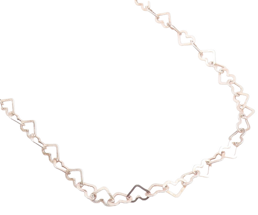 925 Sterling Silver Vintage Necklace Interlocking Hollow Love Hearts Link NE4735