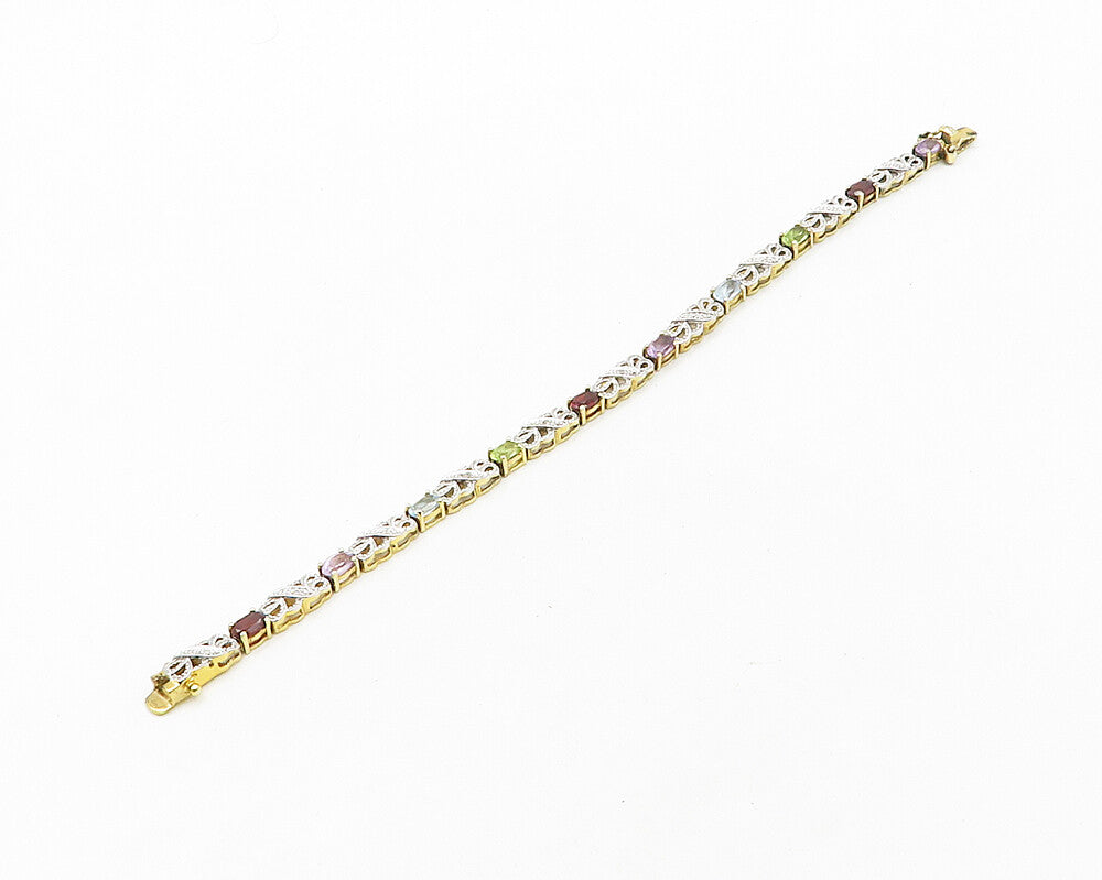 925 Silver Genuine Diamond Topaz Peridot & Multi Stone Chain Bracelet BT7694