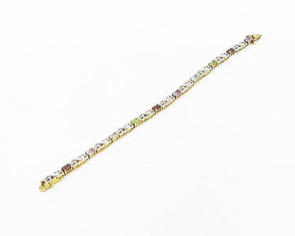 925 Silver Genuine Diamond Topaz Peridot & Multi Stone Chain Bracelet BT7694