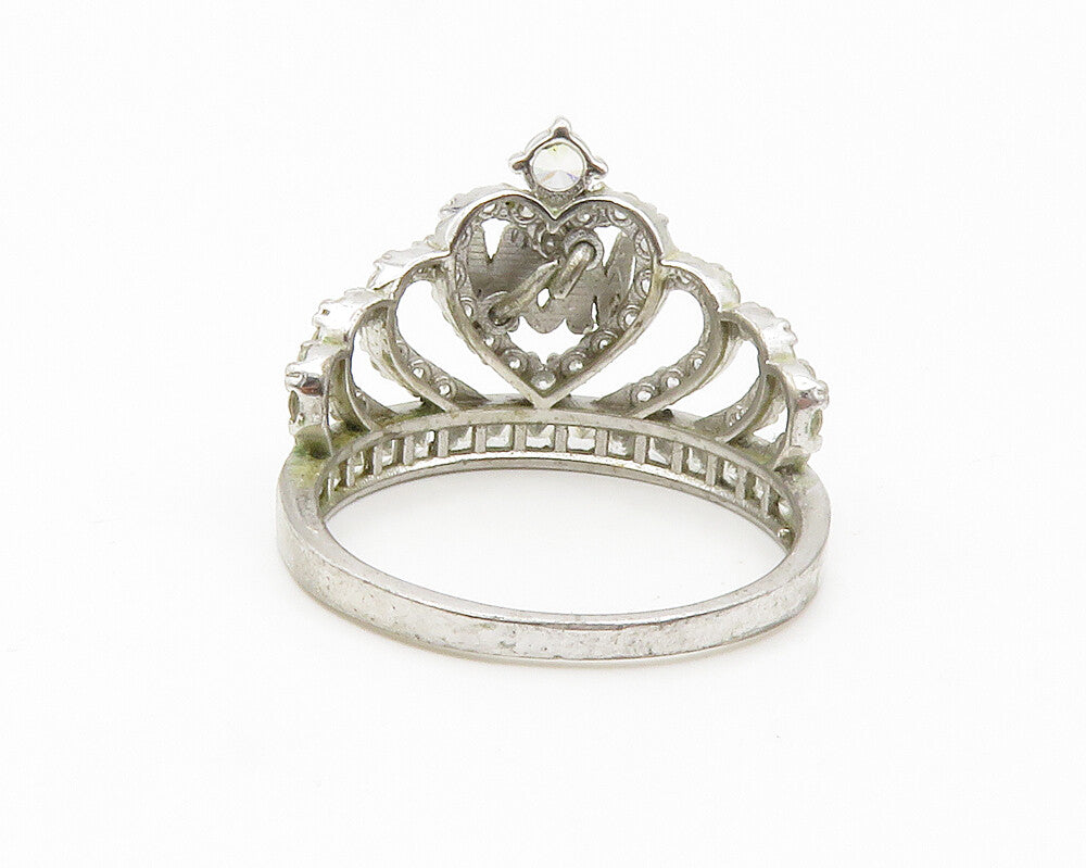 925 Sterling Silver  Vintage Topaz Royal Mom Crown Band Ring Sz 8  RG14638