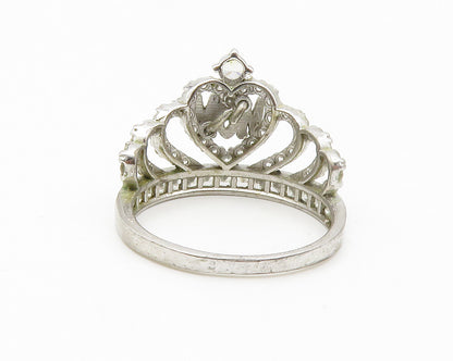 925 Sterling Silver  Vintage Topaz Royal Mom Crown Band Ring Sz 8  RG14638