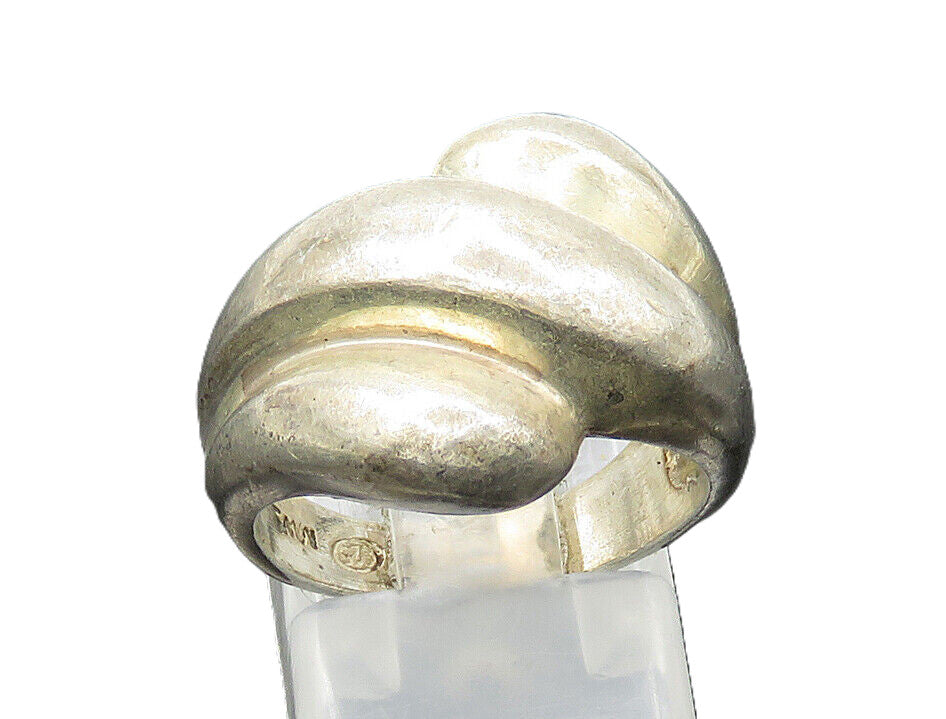 925 Sterling Silver  Vintage Shiny Fluted Bypass Style Band Ring Sz 7  RG21278