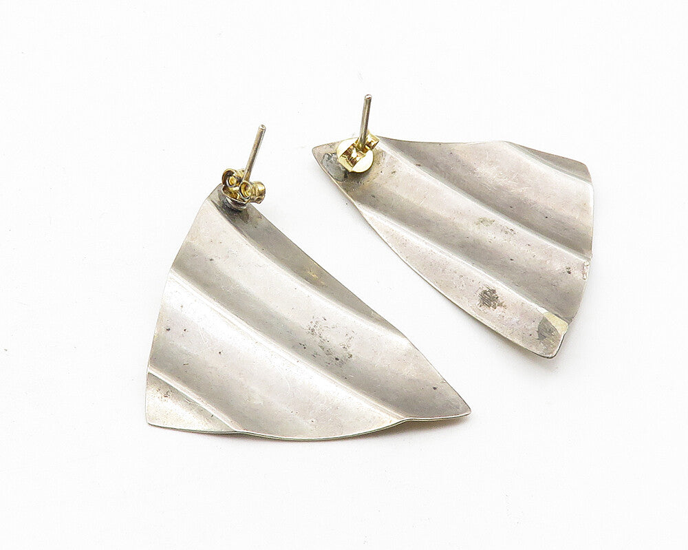 925 Sterling Silver  Vintage Shiny Two Tone Modernist Drop Earrings  EG5588