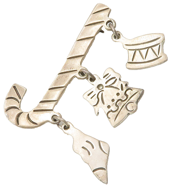 MEXICO 925 Sterling Silver  Vintage Charmed Candy Cane Brooch Pin  BP5590