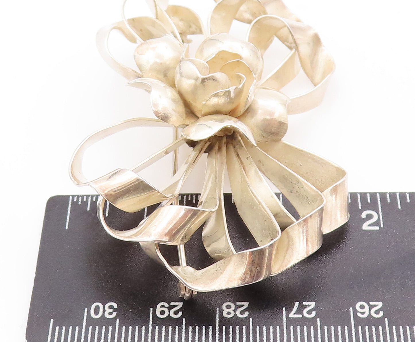 925 Sterling Silver Vintage Brooch Pin HOBE Designer Cutout Flower Bow  BP10958