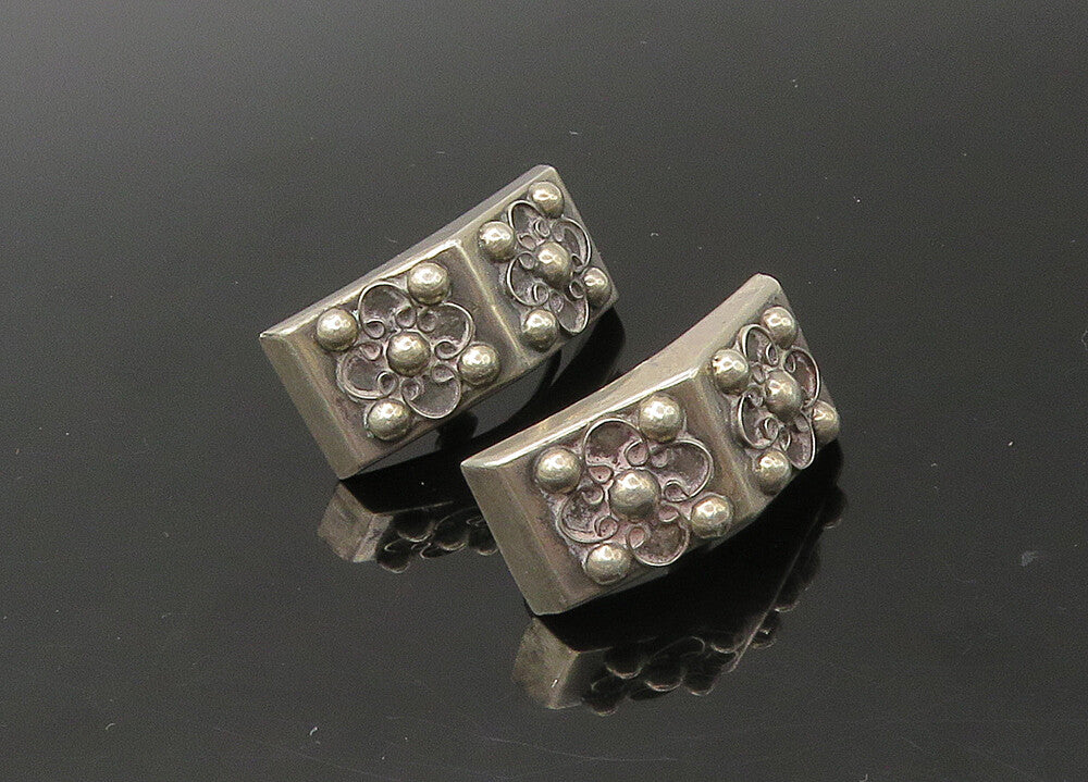 MEXICO 925 Sterling Silver  Vintage Floral Motif Non Pierce Earrings  EG11007