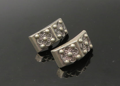 MEXICO 925 Sterling Silver  Vintage Floral Motif Non Pierce Earrings  EG11007