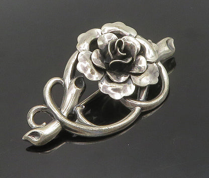 925 Sterling Silver  Vintage Shiny Sculpted Flower Swirl Brooch Pin  BP7073