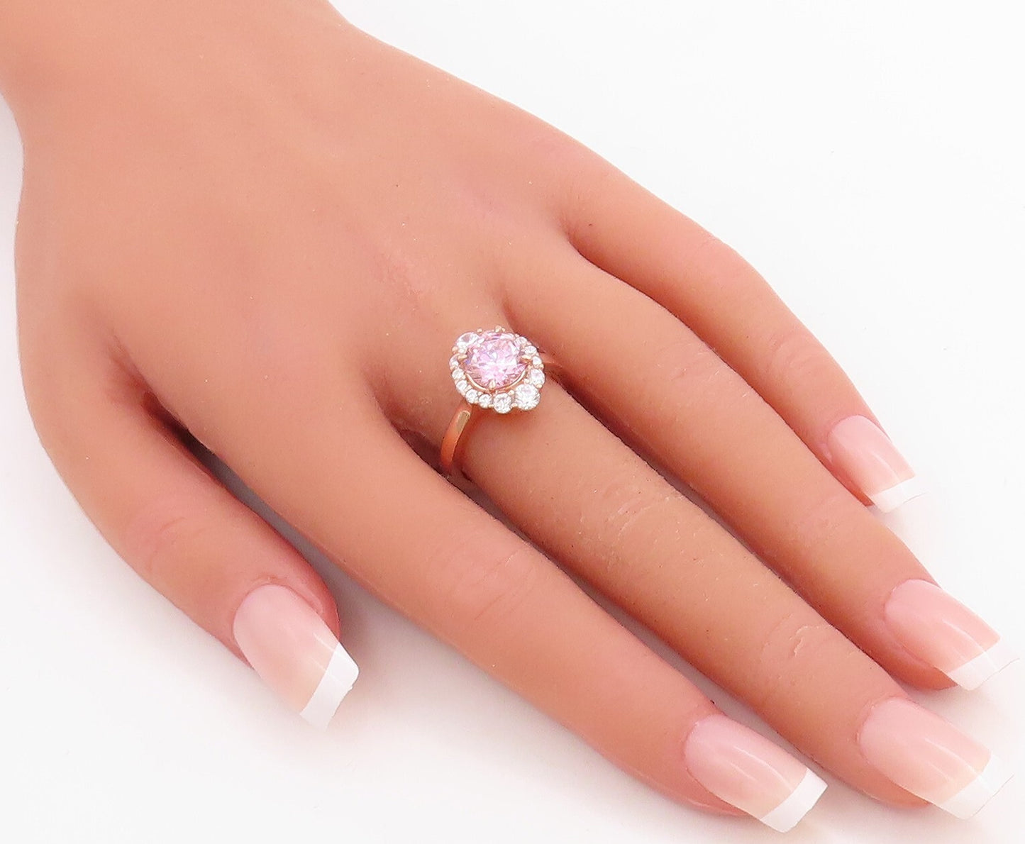 925 Sterling Silver Vintage Ring Rose Gold Plated 2 Tone CZ Flower Sz 6 RG30965