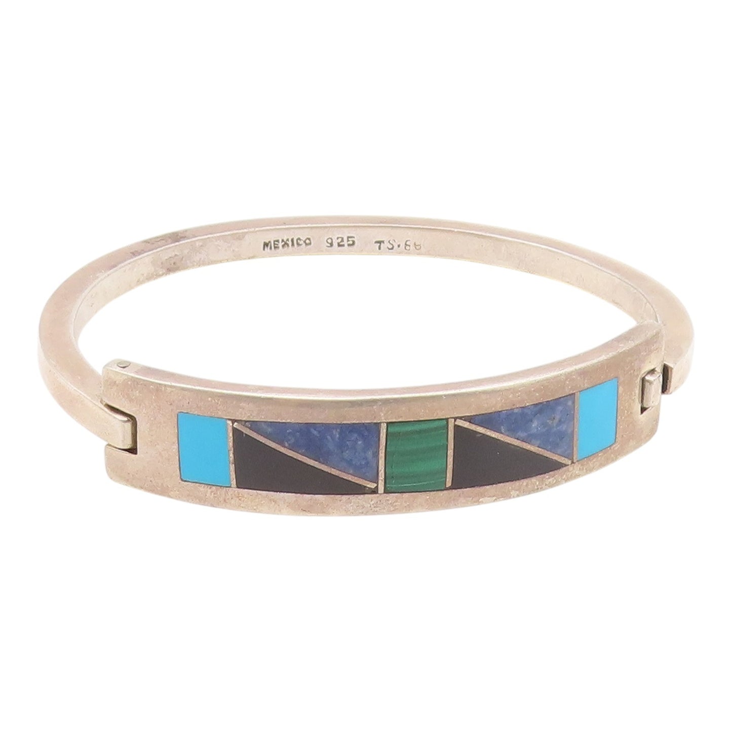 MEXICO 925 Silver  Vintage Turquoise Onyx & Sodalite Bangle Bracelet  BT9209