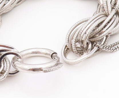 925 Sterling Silver Vintage Bracelet PIANEGONDA Roped Oval Rings Linked  BT11286