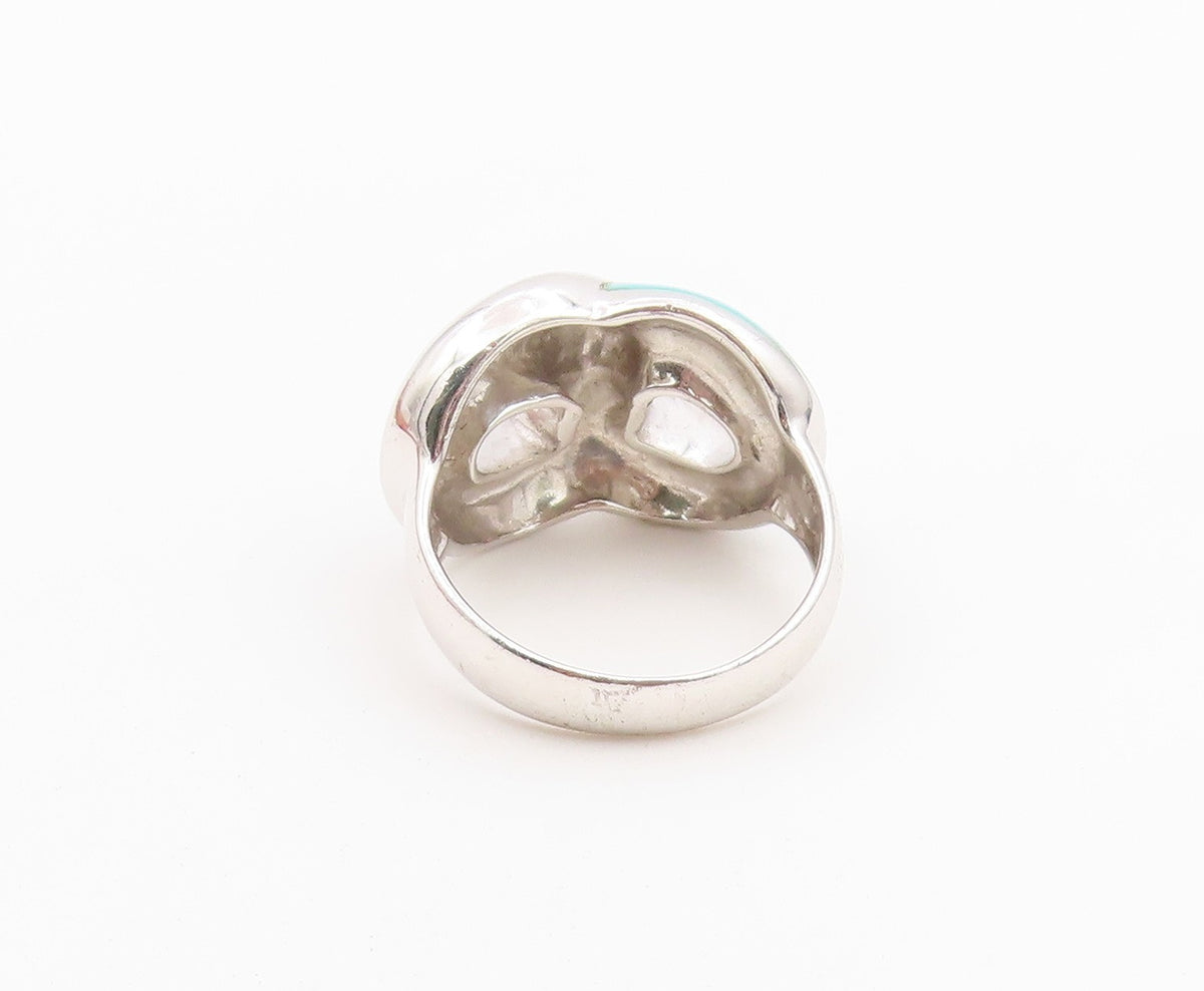 925 Sterling Silver Vintage Ring Chunky Turquoise Infinity Knot  Sz 6  RG36478