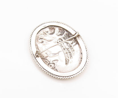 925 Sterling Silver Vintage Brooch Pin Etched Royal Female Figure  BP11590
