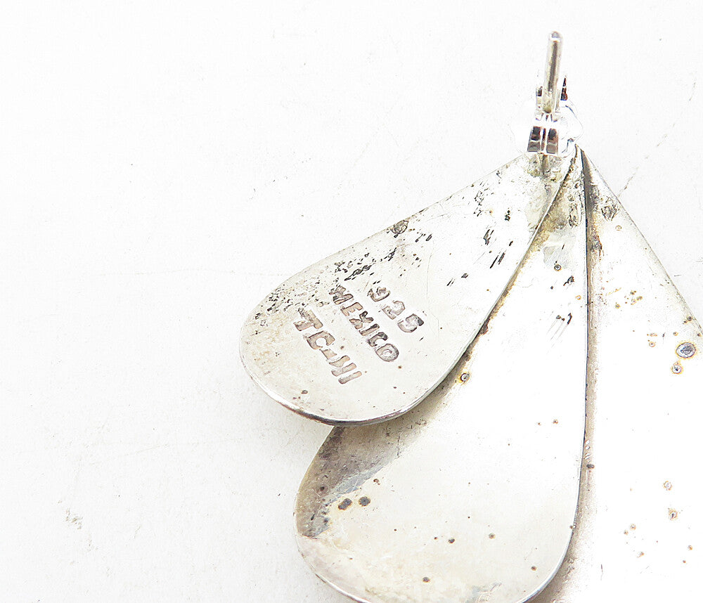 MEXICO 925 Sterling Silver  Vintage Shiny Fan Design Drop Earrings  EG4306