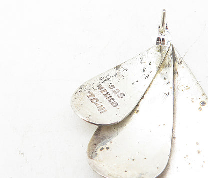 MEXICO 925 Sterling Silver  Vintage Shiny Fan Design Drop Earrings  EG4306