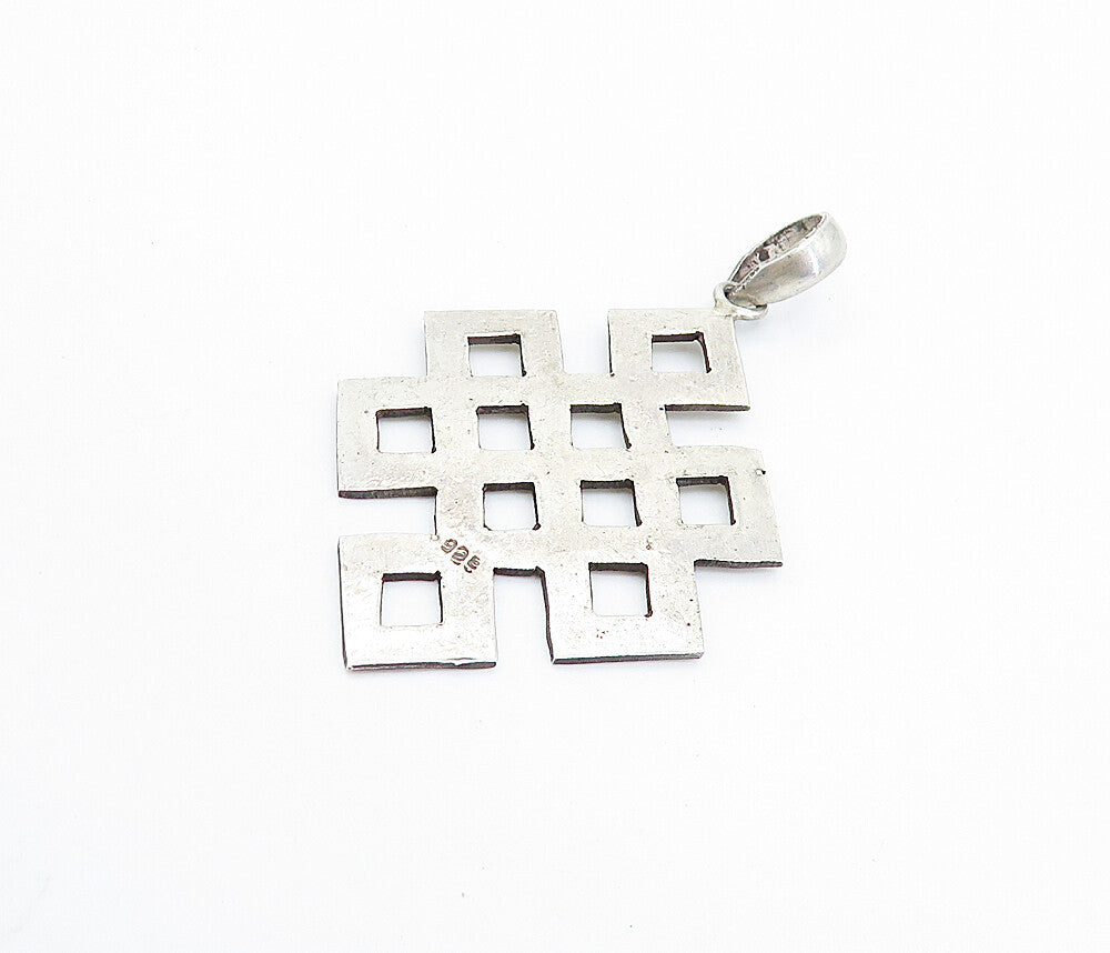 925 Sterling Silver  Vintage Etched Circle Detail Open Squares Pendant  PT5857