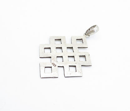 925 Sterling Silver  Vintage Etched Circle Detail Open Squares Pendant  PT5857