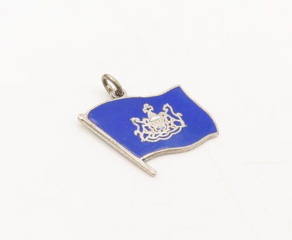 925 Sterling Silver Vintage Pendant Enameled Pennsylvania Flag Charm PT22456