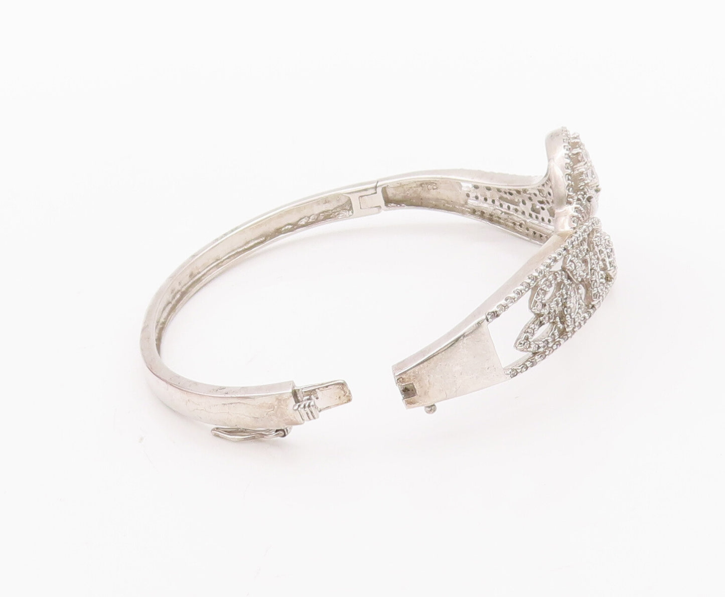 925 Sterling Silver Vintage Bracelet Swirly Topaz Beaded Carved Leaf  BT10318