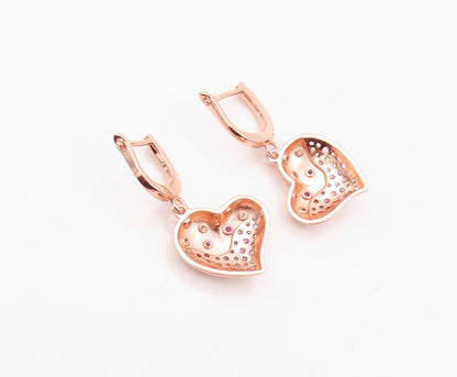 925 Sterling Silver Vintage Earrings Rose Gold Plated CZ Inlay Heart  EG13320