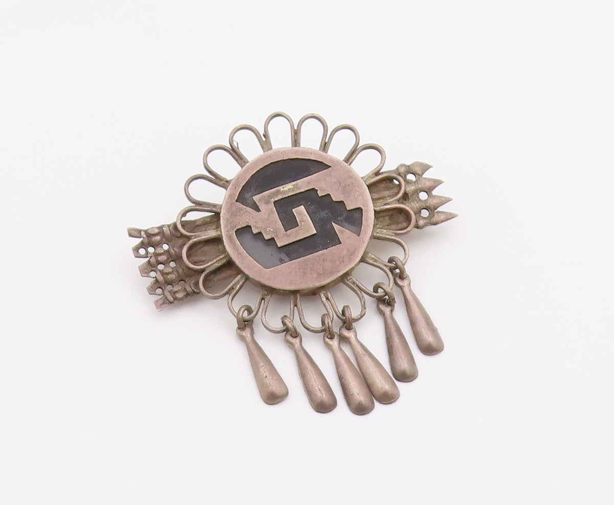 MEXICO 925 Silver  Vintage Antique Cutout Design Dangling Brooch Pin  BP5013