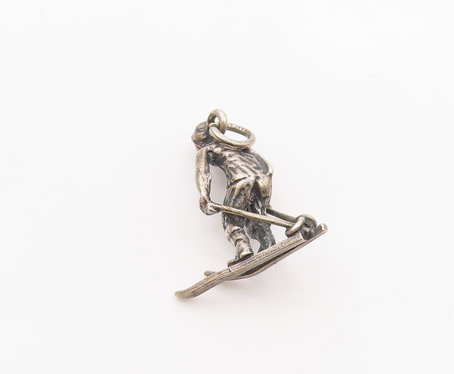 925 Sterling Silver  Vintage Petite Dark Tone Male Skiing Pendant  PT19576