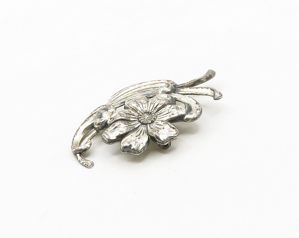 DANECRAFT 925 Sterling Silver  Vintage Shiny Flower Motif Brooch Pin  BP7066