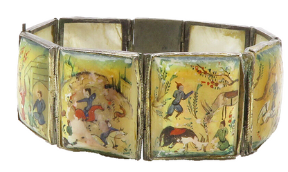 CHINESE EXPORT 925 Silver Vintage Antique Art Story Teller Bracelet  BT4695