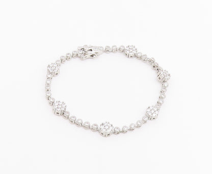 925 Sterling Silver Vintage Bracelet Elegant CZ Floral Blossom Link  BT12221