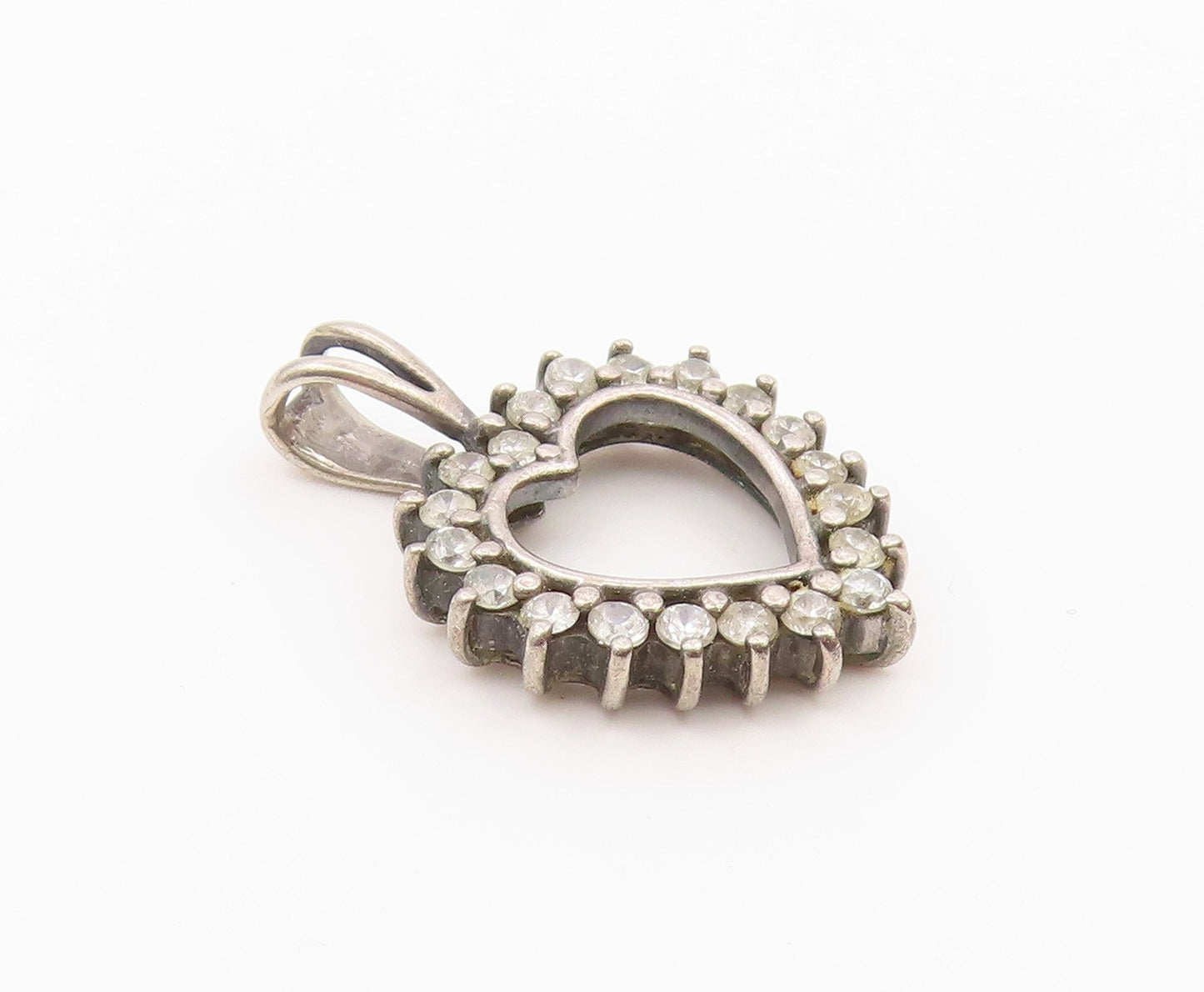 925 Sterling Silver  Vintage Shiny Topaz Open Love Heart Pendant  PT16944