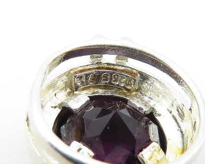 925 Sterling Silver  Faceted Amethyst Shiny Round Pendant  PT14204